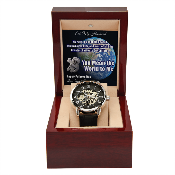 Father's Day Gift From Wife-Men's Openwork Watch-You Mean the World to Me-Love